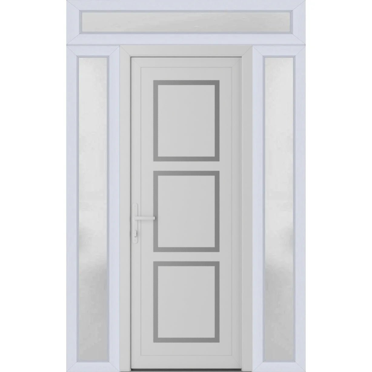 Front Exterior Prehung Metal-PlasticDoor | Manux 8661 Walnut | 2 Side and Top Sidelite Transom | Office Commercial and Residential Doors Entrance Patio Garage 60" x 94" (W12+36+12" x H80+14") Right hand Inswing White