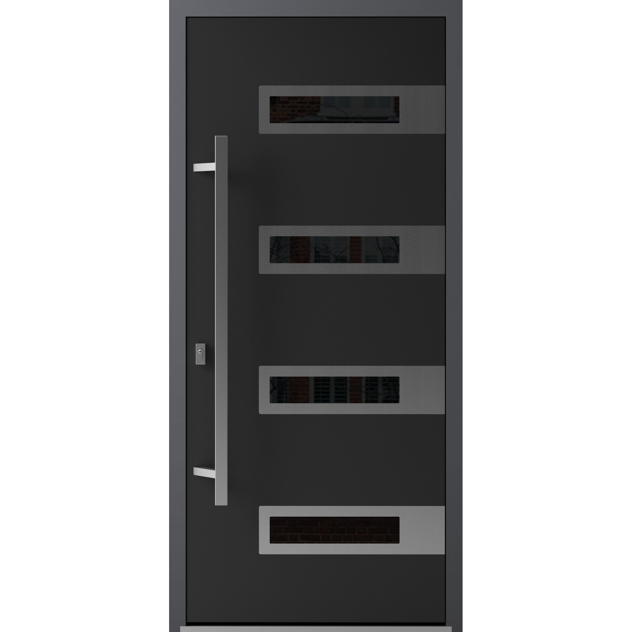 Front Exterior Prehung Steel Door / Ronex 0131 Grey / Entry Metal Modern Painted W36" x H80" Right hand Inswing Black