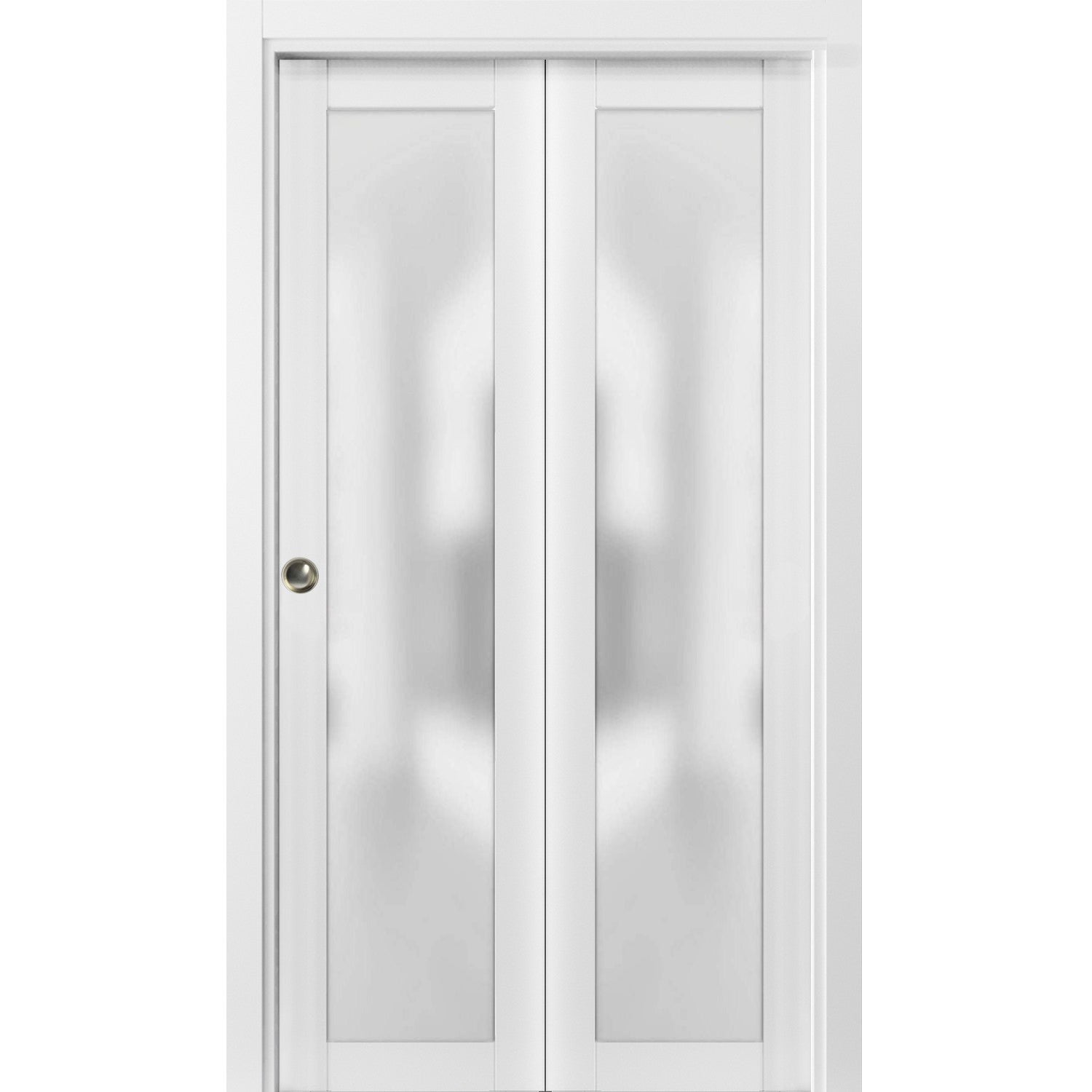Sliding Closet Bi-fold Doors | Planum 2102 Chocolate Ash with Frosted Glass | Sturdy Tracks Moldings Trims Hardware Set | Wood Solid Bedroom Wardrobe Doors  White