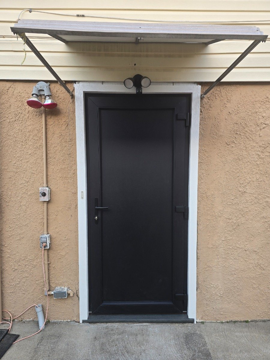 Front Exterior Prehung Metal-Plastic Double Doors / MANUX 8111 Matte Black / 2 Sidelites Exterior Windows / Office Commercial and Residential Doors Entrance Patio Garage 96" x 80" Left-Hand photo#6