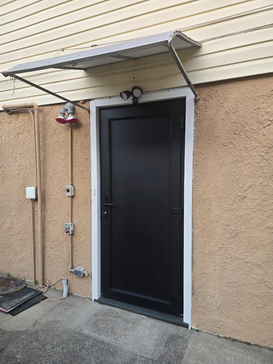 Front Exterior Prehung Metal-Plastic Double Doors / MANUX 8111 Matte Black / 2 Sidelites Exterior Windows / Office Commercial and Residential Doors Entrance Patio Garage 96" x 80" Left-Hand photo#7