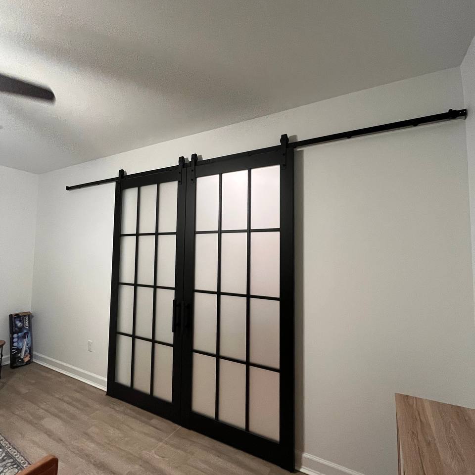 Double Barn doors Felicia 3312 Matte Black with Frosted Glass 
