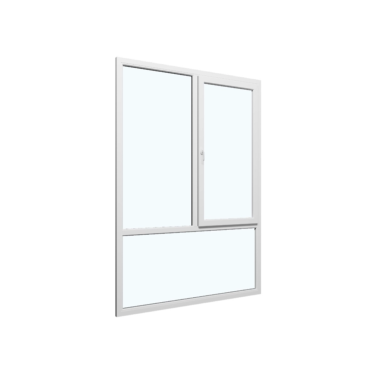 Three-Part Window Aluminum, Size 70 x 87, Upper Section Operable, NUT Color, Double Pane, Sateen Glass (View from inside) White