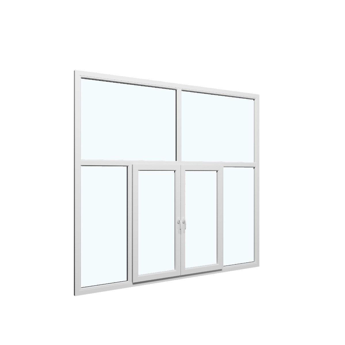 Six-Part Window PVC, Size 112 x 83, Two Center Sections Operable, White, Double Pane, Transpered Glass (View from inside) White