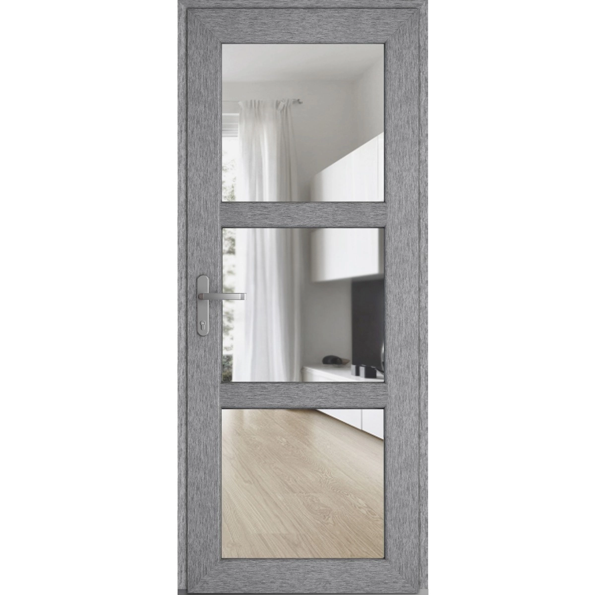 Front Exterior Prehung FiberGlass Door Clear Glass See-through / Manux 8522 Matte Black Clear Glass / Office Commercial and Residential Doors Entrance Patio Garage-W36" x H80"-Left-hand Inswing Gray Ash