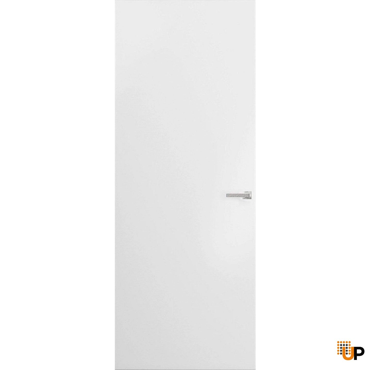 Modern Solid Hidden Door with Handle | Planum 0010 Primed with Silver Hidden Frame 42" x 108" Right-hand Inswing Silver Frame | Concealed Hinges Lock Handle | Modern Wardrobe Wood Frameless Doors photo#1