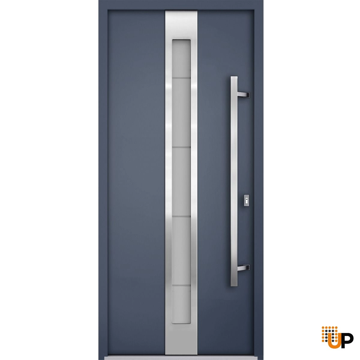 Front Exterior Prehung Steel Door / Deux 1717 Gray Graphite / Stainless Inserts Single Modern Painted-W36" x H96"-Left-hand Inswing photo#1