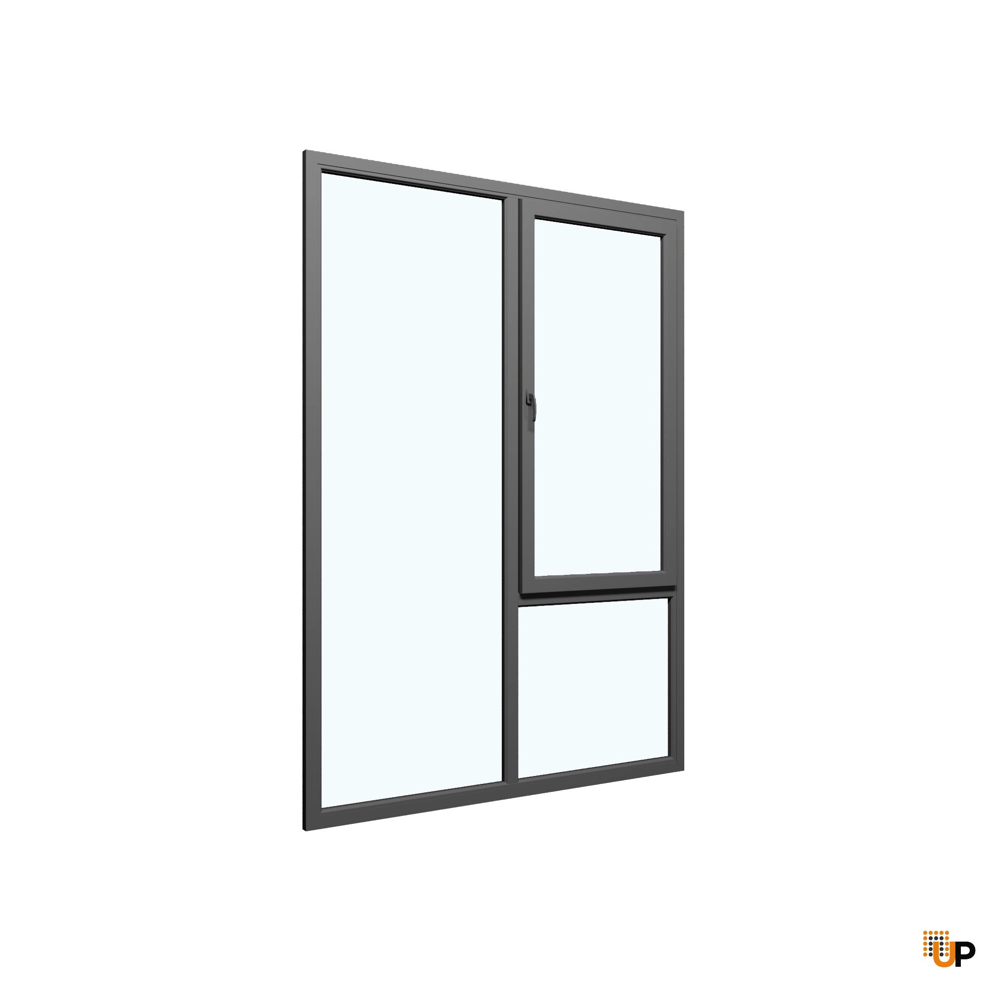Three-Part Window PVC, Size 59 x 87, Upper Section Operable, Antracite Color, Black Frame Color, Double Pane, Transpered Glass (View from inside) photo#1
