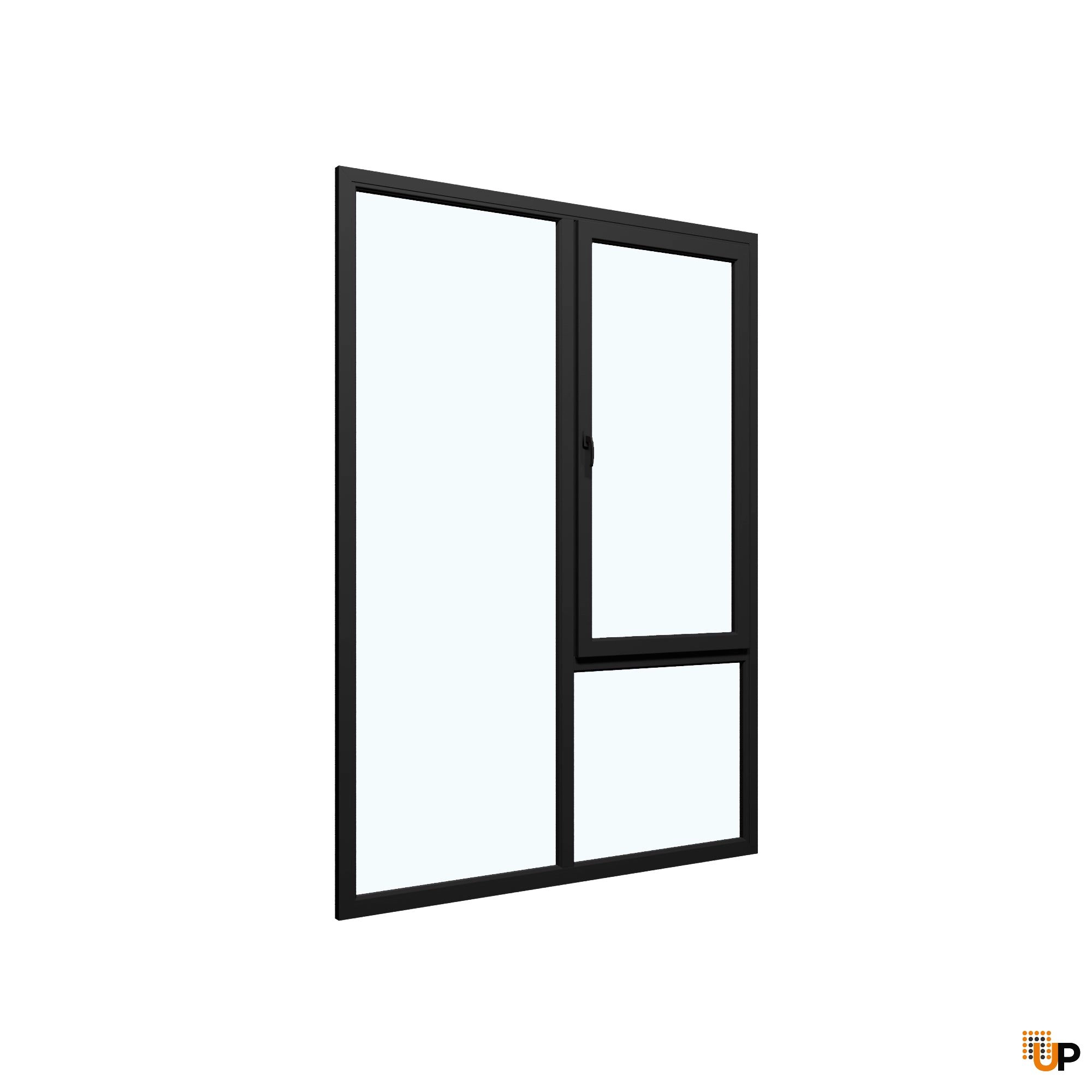 Three-Part Window Aluminum, Size 59 x 87, Upper Section Operable, Black Color, Double Pane, Sateen Glass (View from inside) photo#1