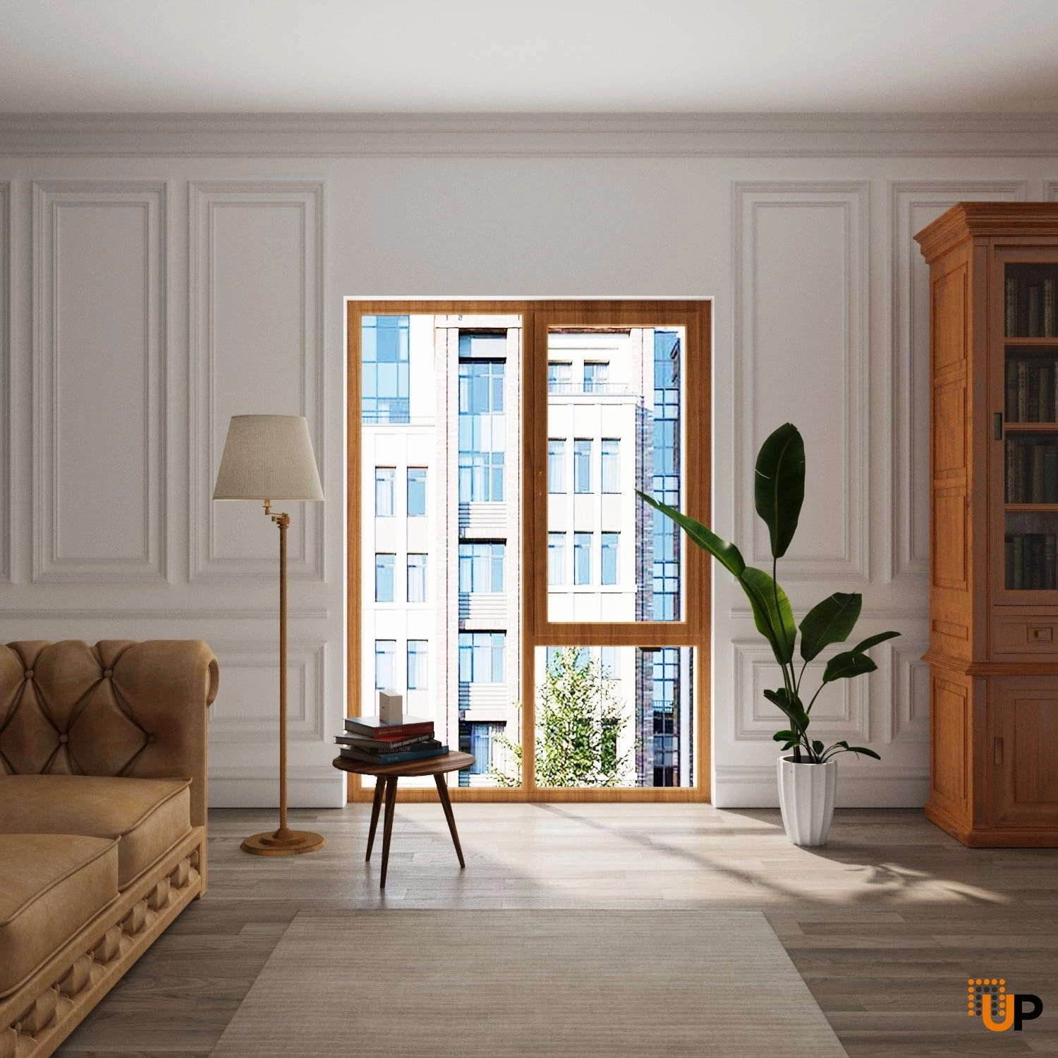 Three-Part Window PVC, Size 59 x 87, Upper Section Operable, Golden Oak Color, Double Pane, Transpered Glass (View from inside) photo#2