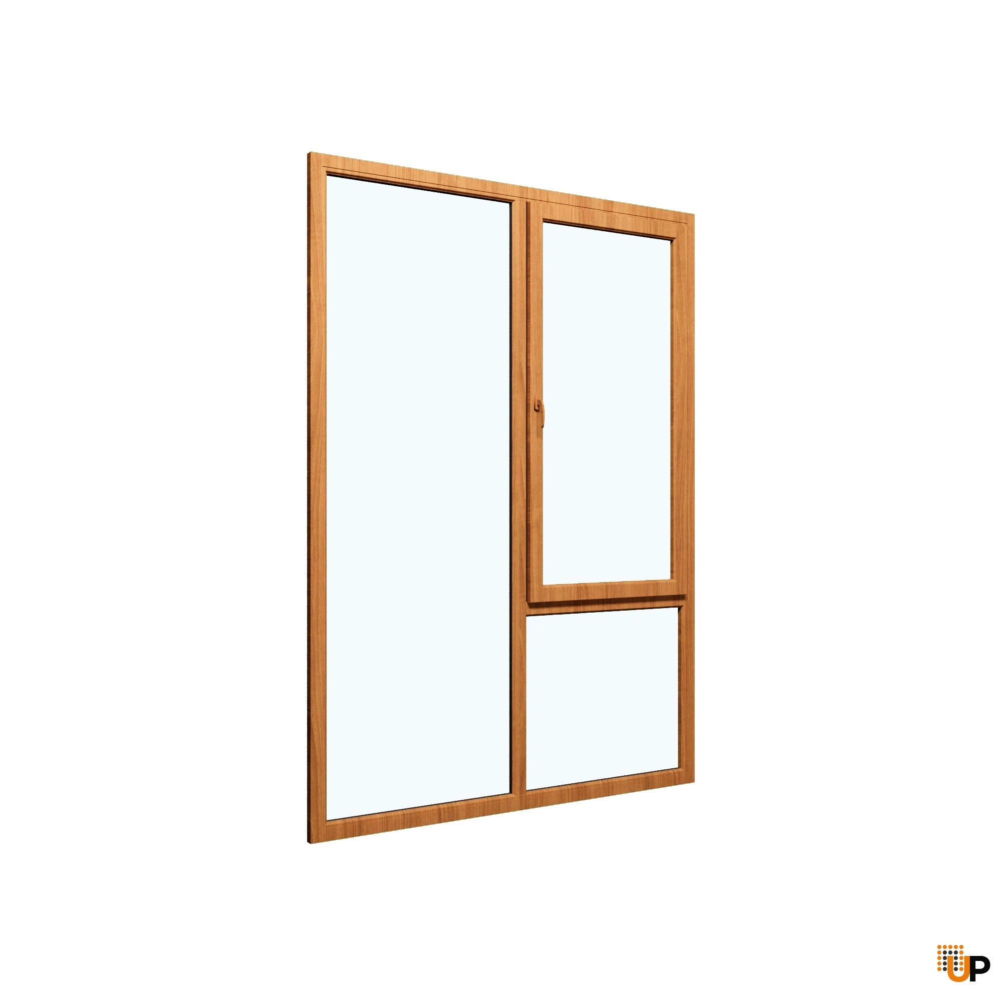Three-Part Window Aluminum, Size 59 x 87, Upper Section Operable, Golden Oak Color, Double Pane, Sateen Glass (View from inside) photo#1