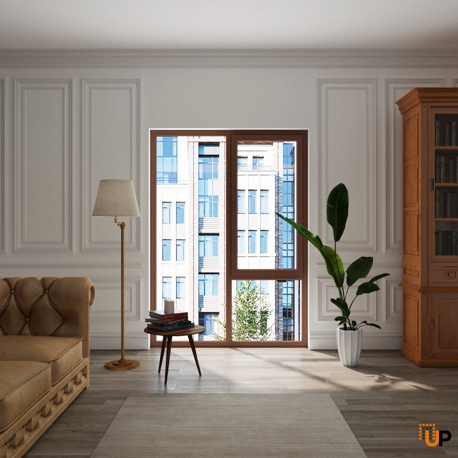 Three-Part Window PVC, Size 59 x 87, Upper Section Operable, NUT Color, Black Frame Color, Double Pane, Transpered Glass (View from inside) photo#2