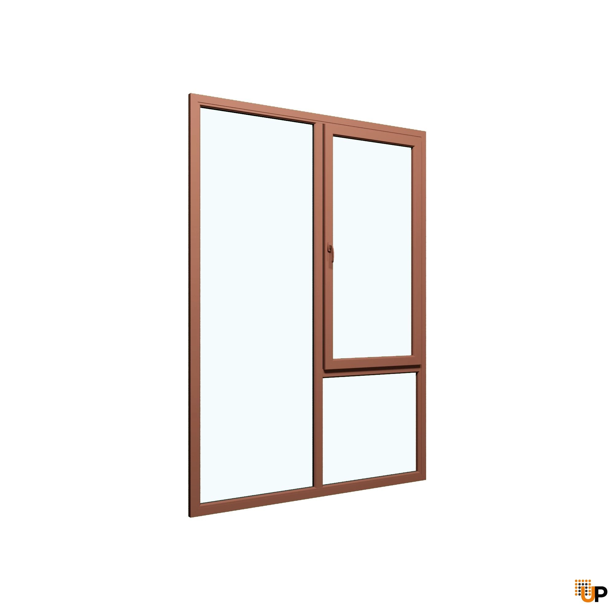 Three-Part Window Aluminum, Size 59 x 87, Upper Section Operable, NUT Color, Triple Pane, Transpered Glass (View from inside) photo#1