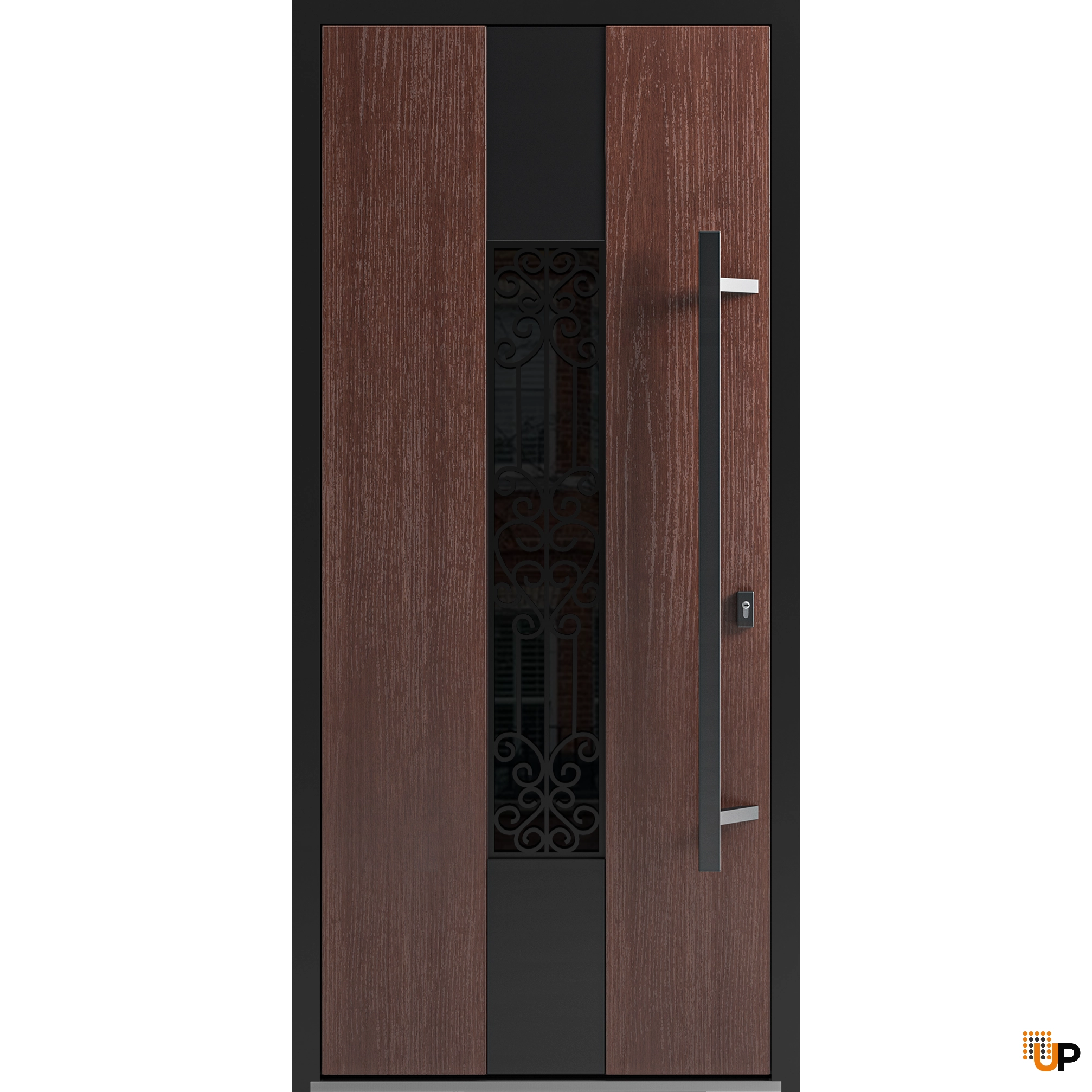 Single swing metal-aluminum classic exterior door with triplex