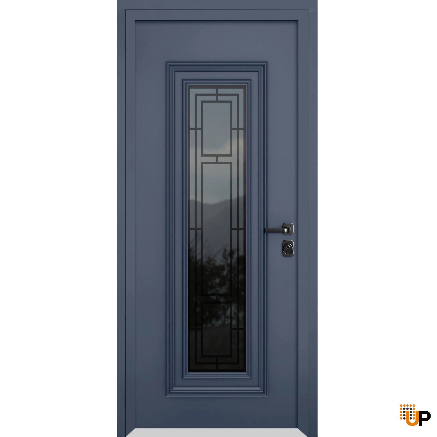 Front Exterior Prehung Steel Door / Ballucio 6044 Gray Graphite / Stainless Inserts Single Modern Painted-W36" x H96"-Left-hand Inswing photo#1