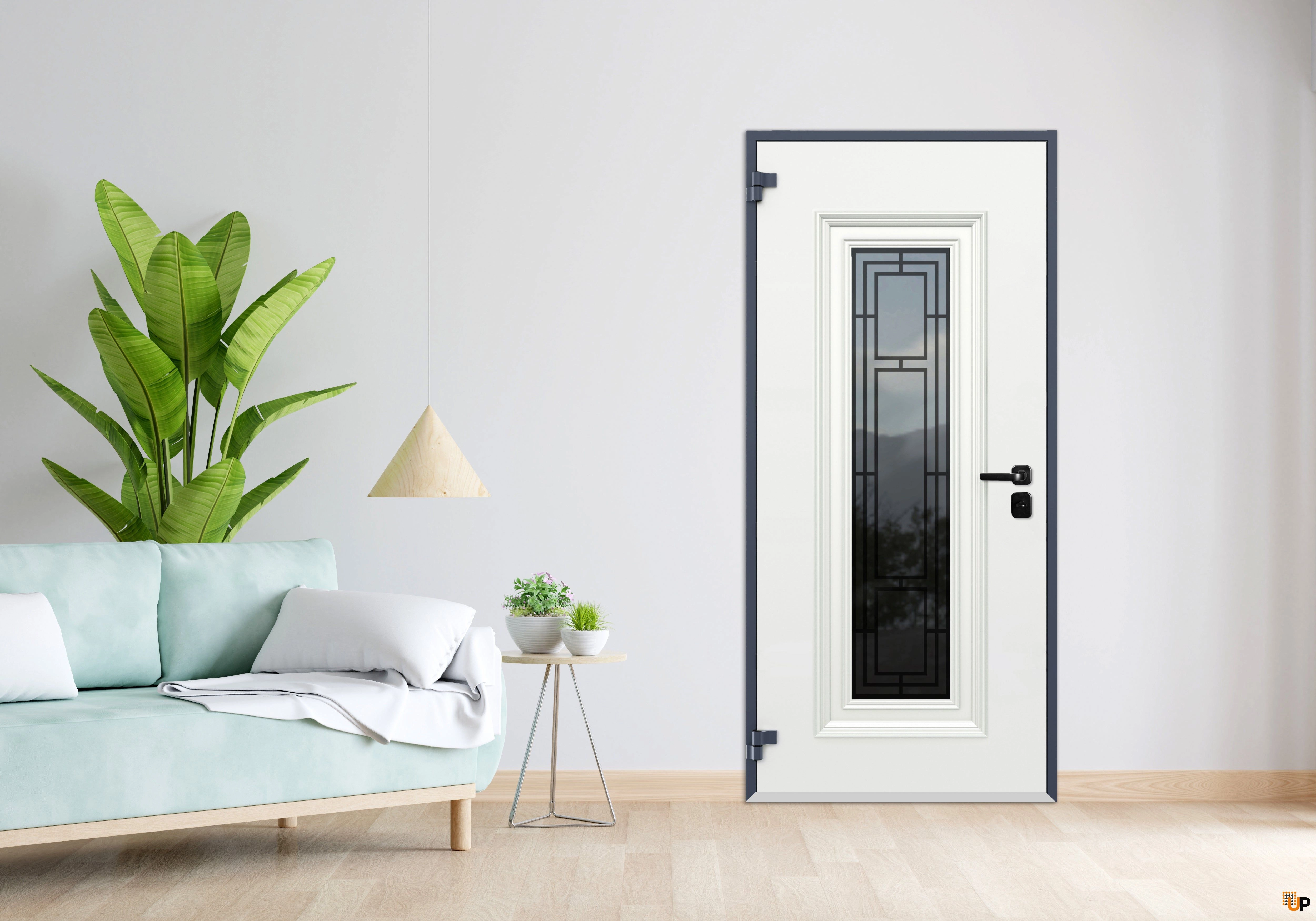 Front Exterior Prehung Steel Door / Ballucio 6044 Gray Graphite / Stainless Inserts Single Modern Painted-W36" x H96"-Right-hand Inswing photo#3