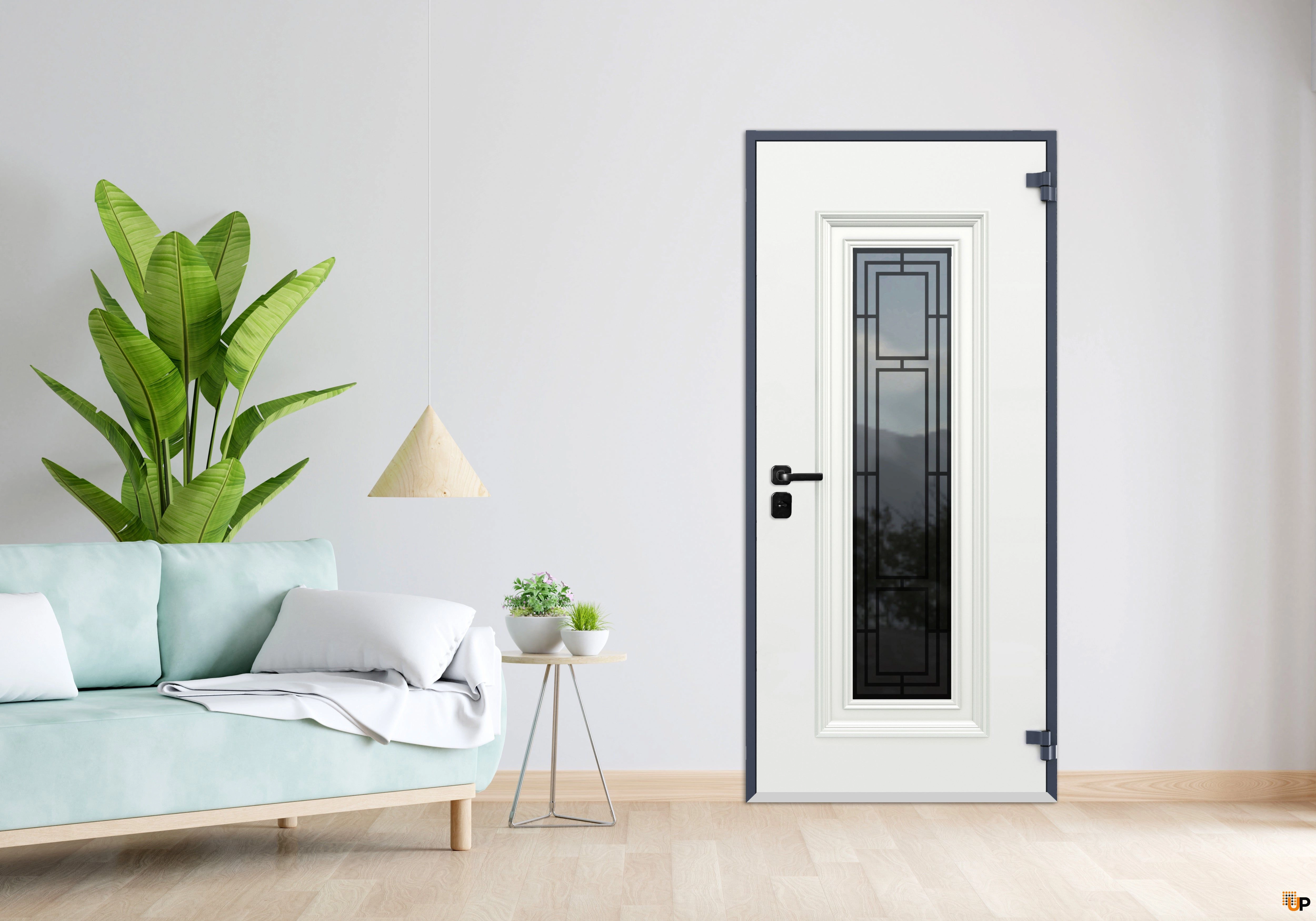 Front Exterior Prehung Steel Door / Ballucio 6044 Gray Graphite / Stainless Inserts Single Modern Painted-W36" x H96"-Left-hand Inswing photo#3