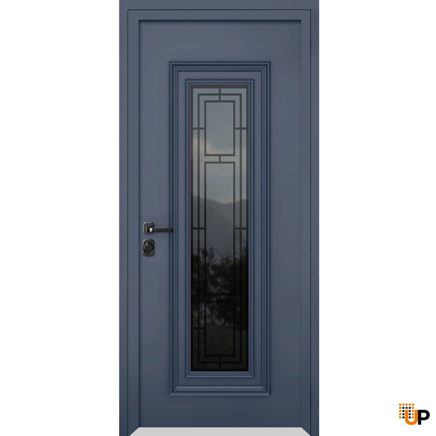 Front Exterior Prehung Steel Door / Ballucio 6044 Gray Graphite / Stainless Inserts Single Modern Painted-W36" x H96"-Right-hand Inswing photo#1