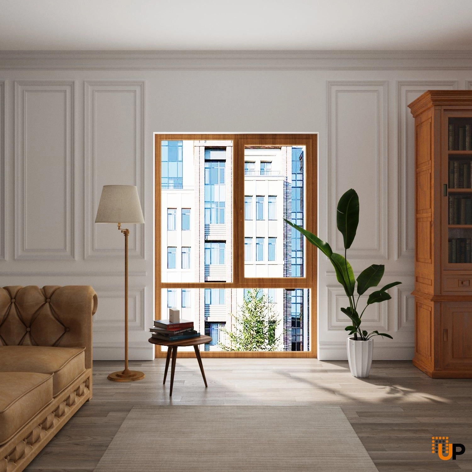 Three-Part Window Aluminum, Size 70 x 87, Upper Section Operable, Golden Oak Color, Double Pane, Transpered Glass (View from inside) photo#2