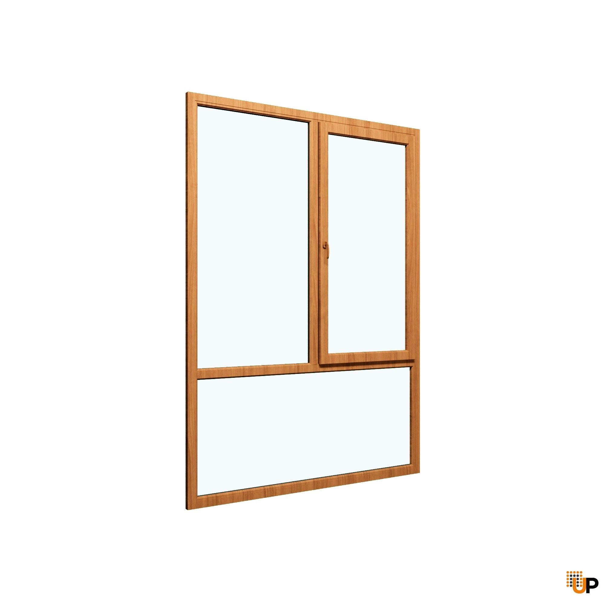 Three-Part Window PVC, Size 70 x 87, Upper Section Operable, Golden Oak Color, Double Pane, Transpered Glass (View from inside) photo#1