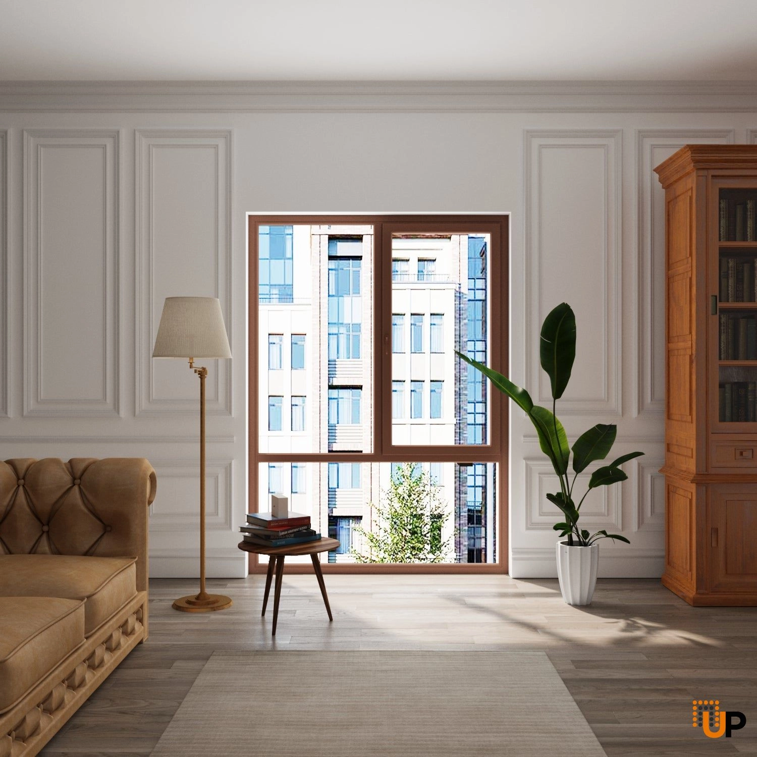 Three-Part Window PVC, Size 70 x 87, Upper Section Operable, NUT Color, Double Pane, Sateen Glass (View from inside) photo#2