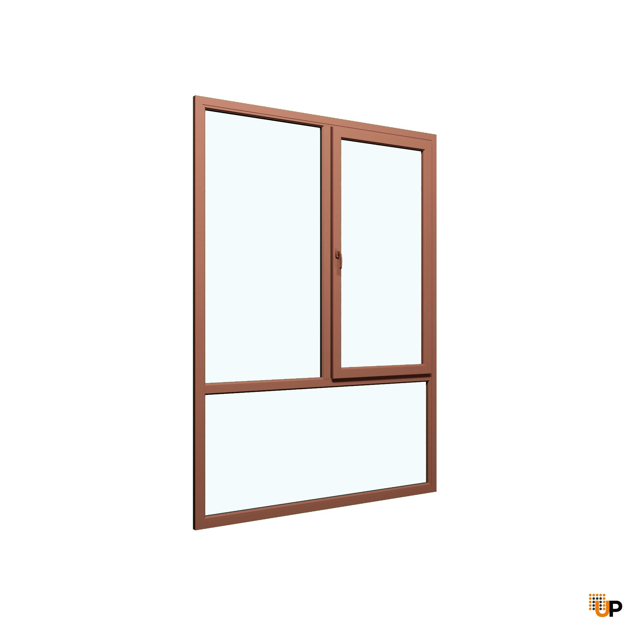 Three-Part Window Aluminum, Size 70 x 87, Upper Section Operable, NUT Color, Double Pane, Sateen Glass (View from inside) photo#1