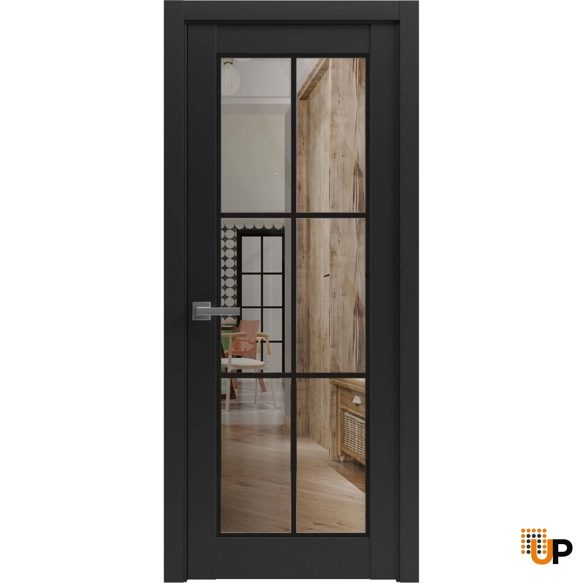 Single solid core luxury interior swing door with clear glass