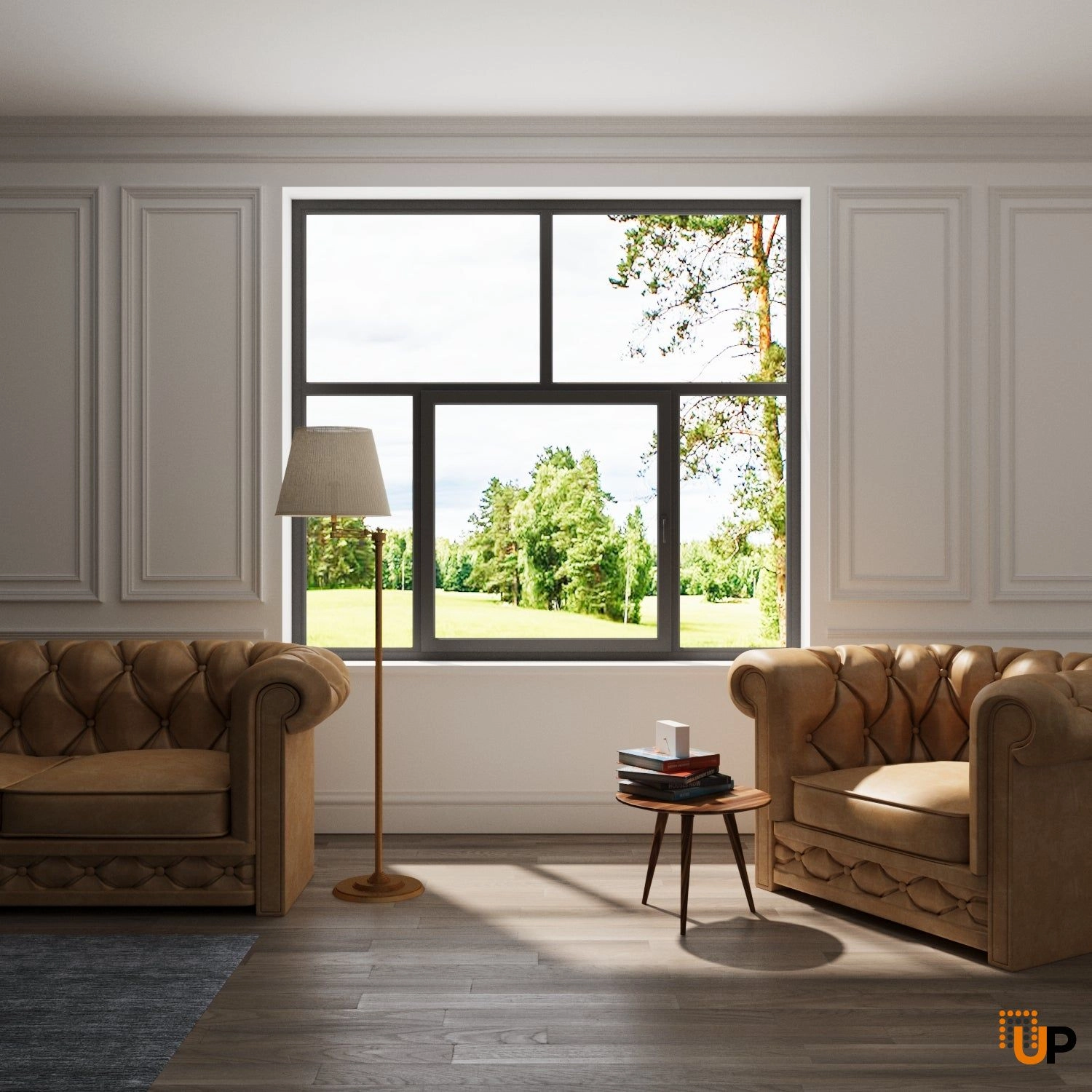 Five-Part Window Aluminum, Size 110x82, Center Section Operable, Antracite Color, Double Pane, Transpered Glass (View from inside) photo#2