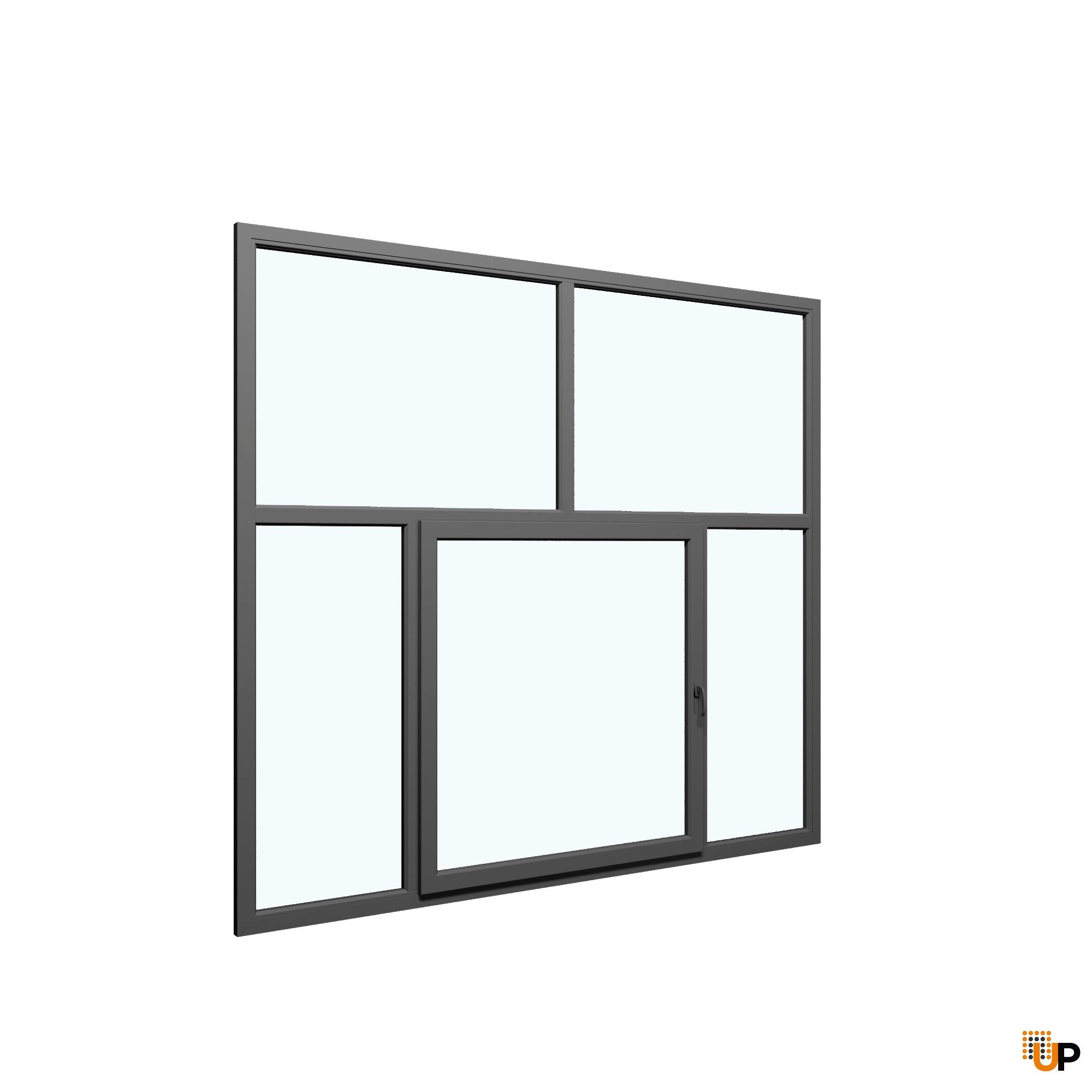 Five-Part Window Aluminum, Size 110x82, Center Section Operable, Antracite Color, Double Pane, Sateen Glass (View from inside) photo#1
