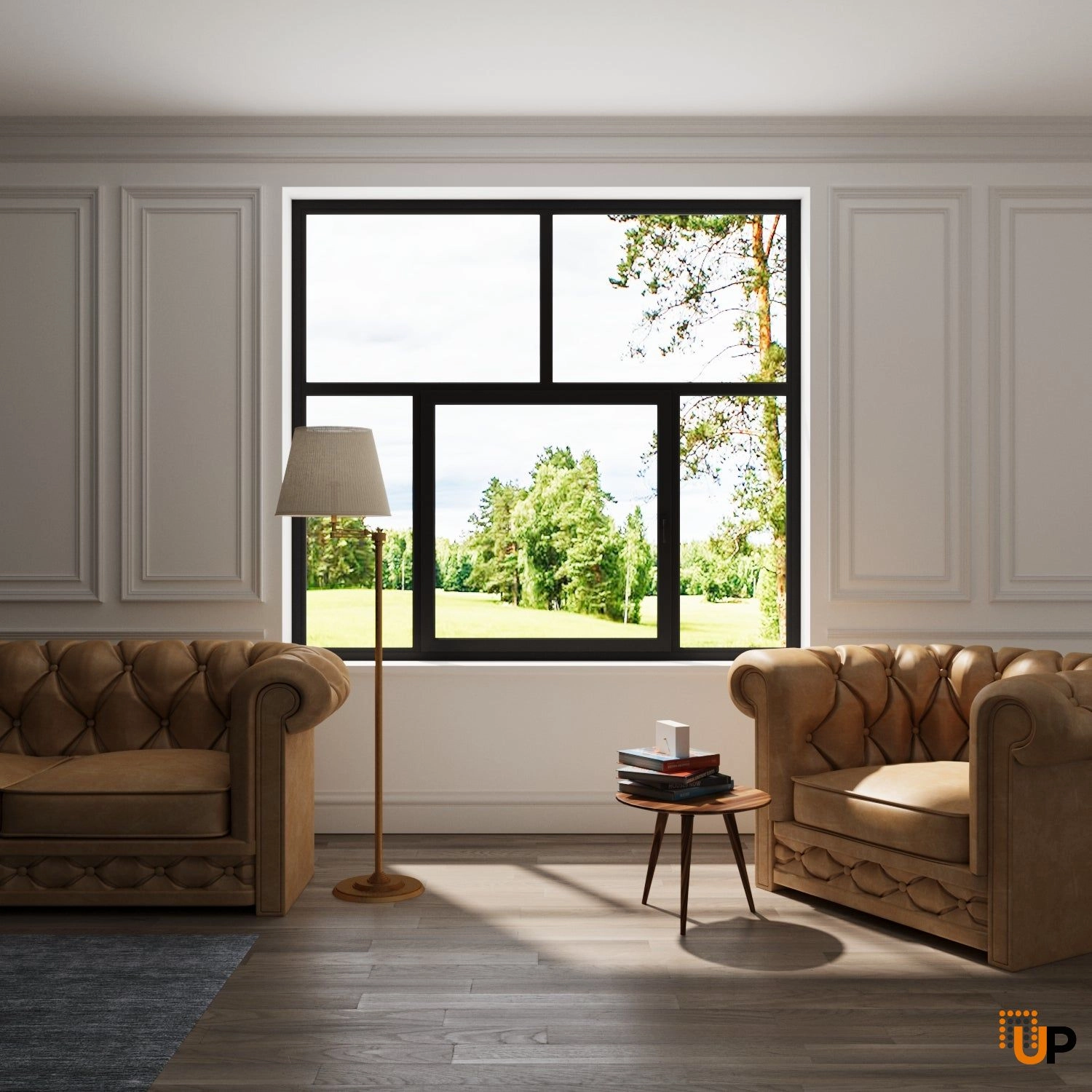 Five-Part Window PVC, Size 110x82, Center Section Operable, Black Color, Double Pane, Transpered Glass (View from inside) photo#2