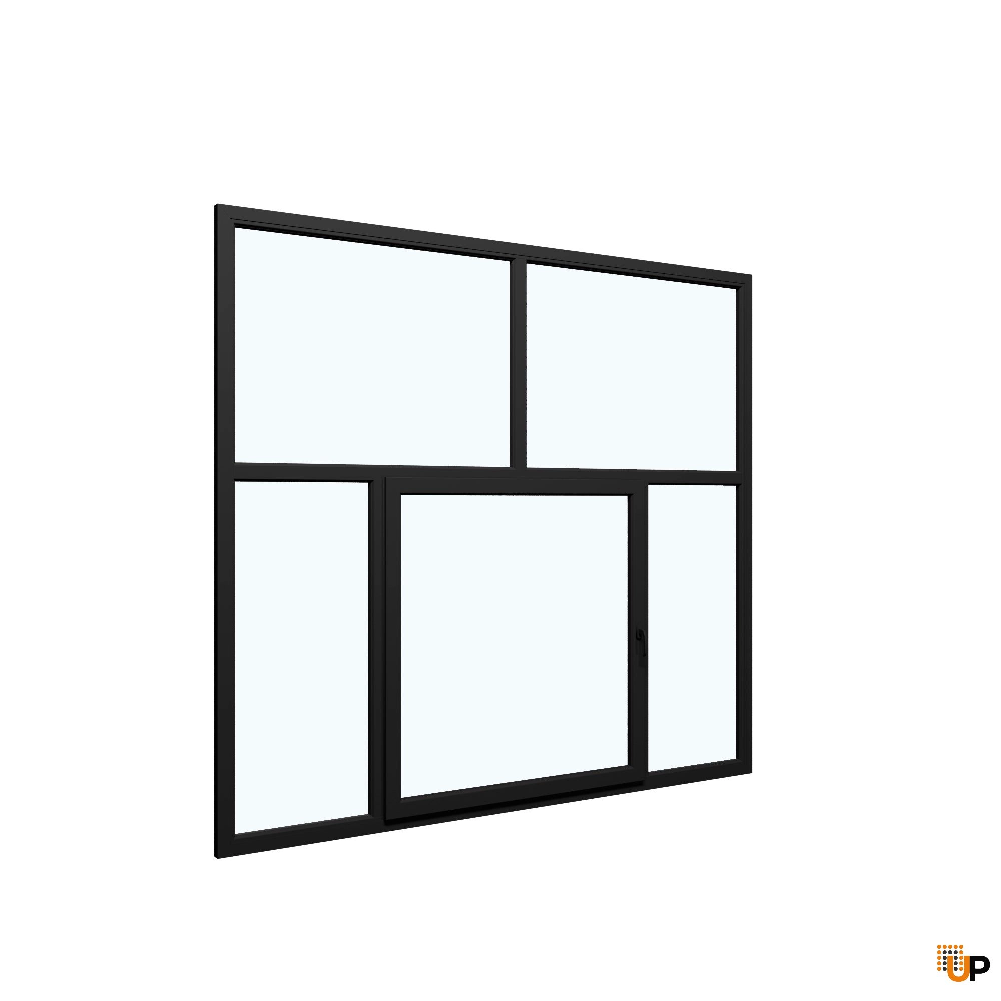 Five-Part Window PVC, Size 110x82, Center Section Operable, Black Color, Double Pane, Transpered Glass (View from inside) photo#1