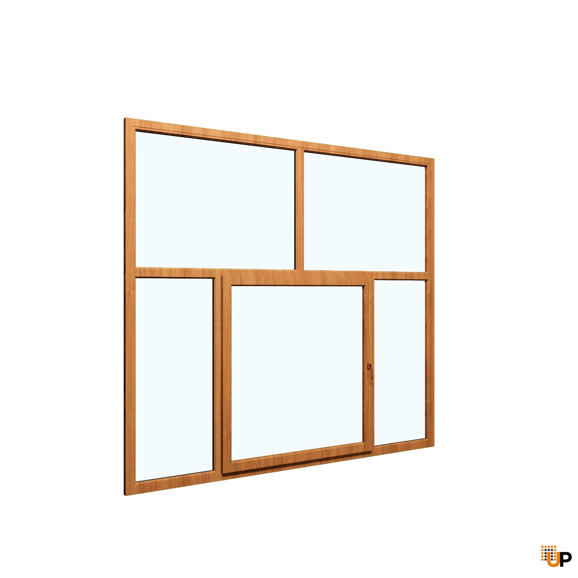 Five-Part Window PVC, Size 110x82, Center Section Operable, Golden Oak Color, Double Pane, Transpered Glass (View from inside) photo#1