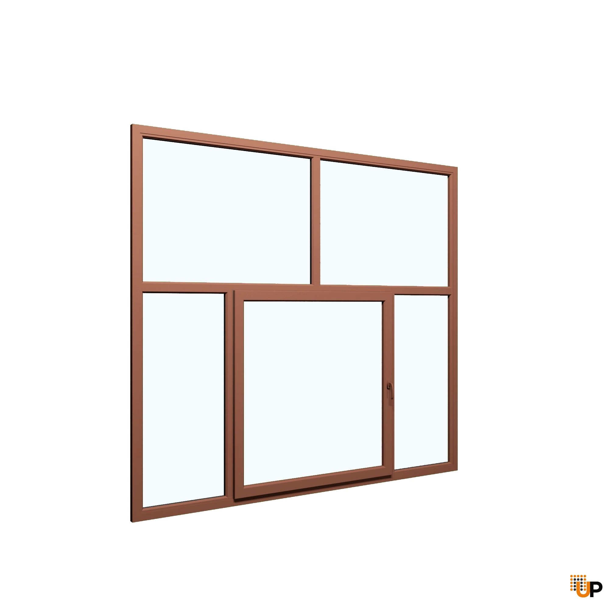 Five-Part Window PVC, Size 110x82, Center Section Operable, NUT Color, Black Frame Color, Transpered Glass (View from inside) photo#1