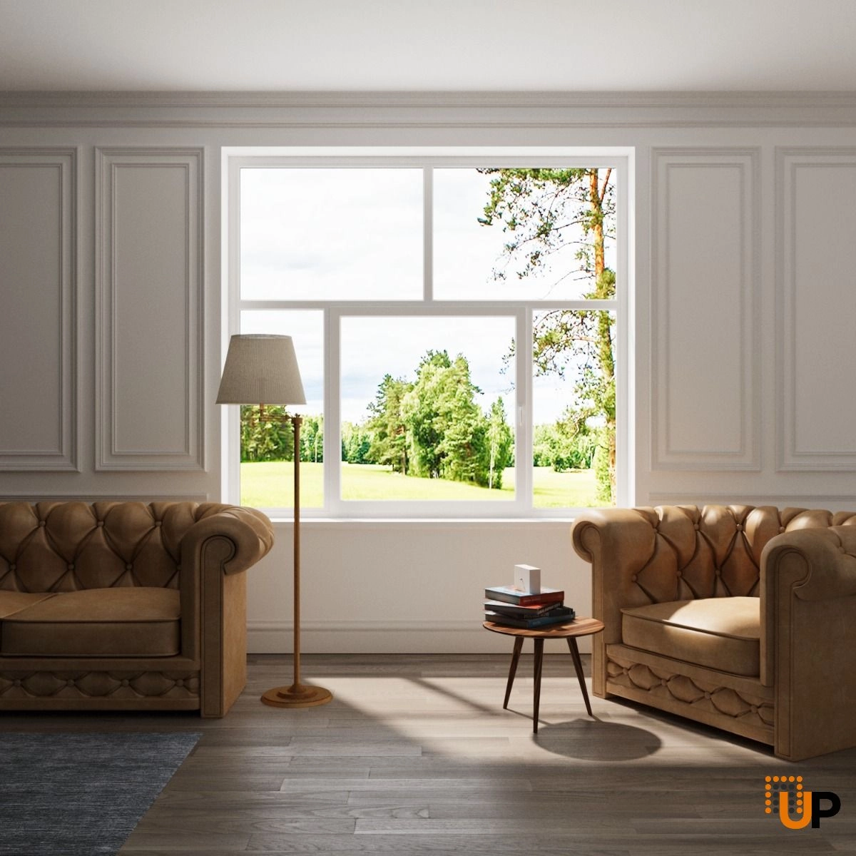 Five-Part Window Aluminum, Size 110x82, Center Section Operable, White, Black Frame Color, Double Pane, Transpered Glass (View from inside) photo#2