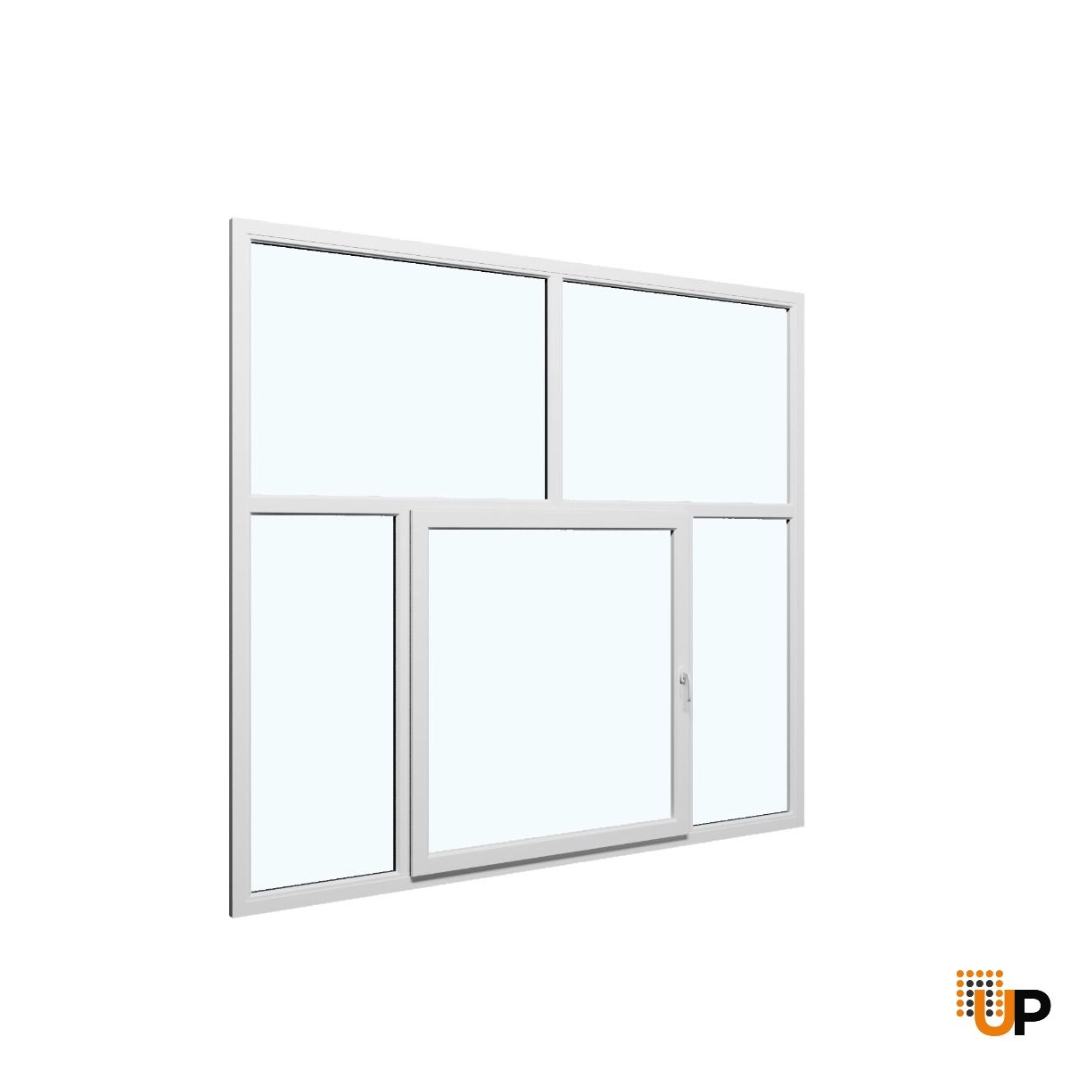 Five-Part Window PVC, Size 110x82, Center Section Operable, White, Triple Pane, Transpered Glass (View from inside) photo#1