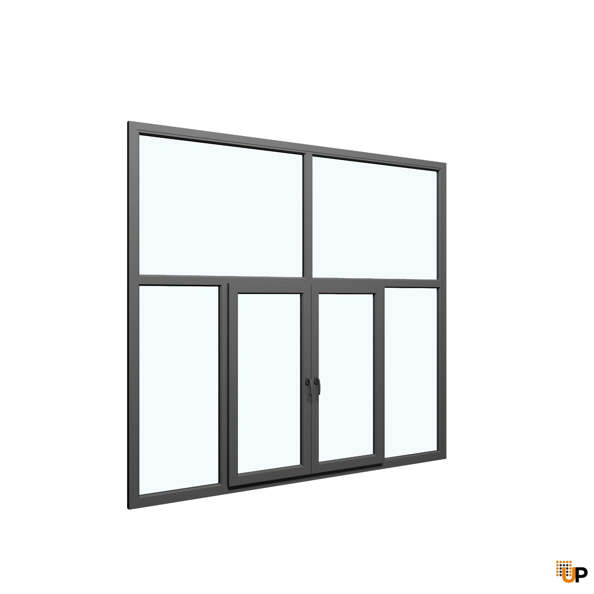 Six-Part Window Aluminum, Size 112 x 83, Two Center Sections Operable, Antracite Color, Triple Pane, Transpered Glass (View from inside) photo#1