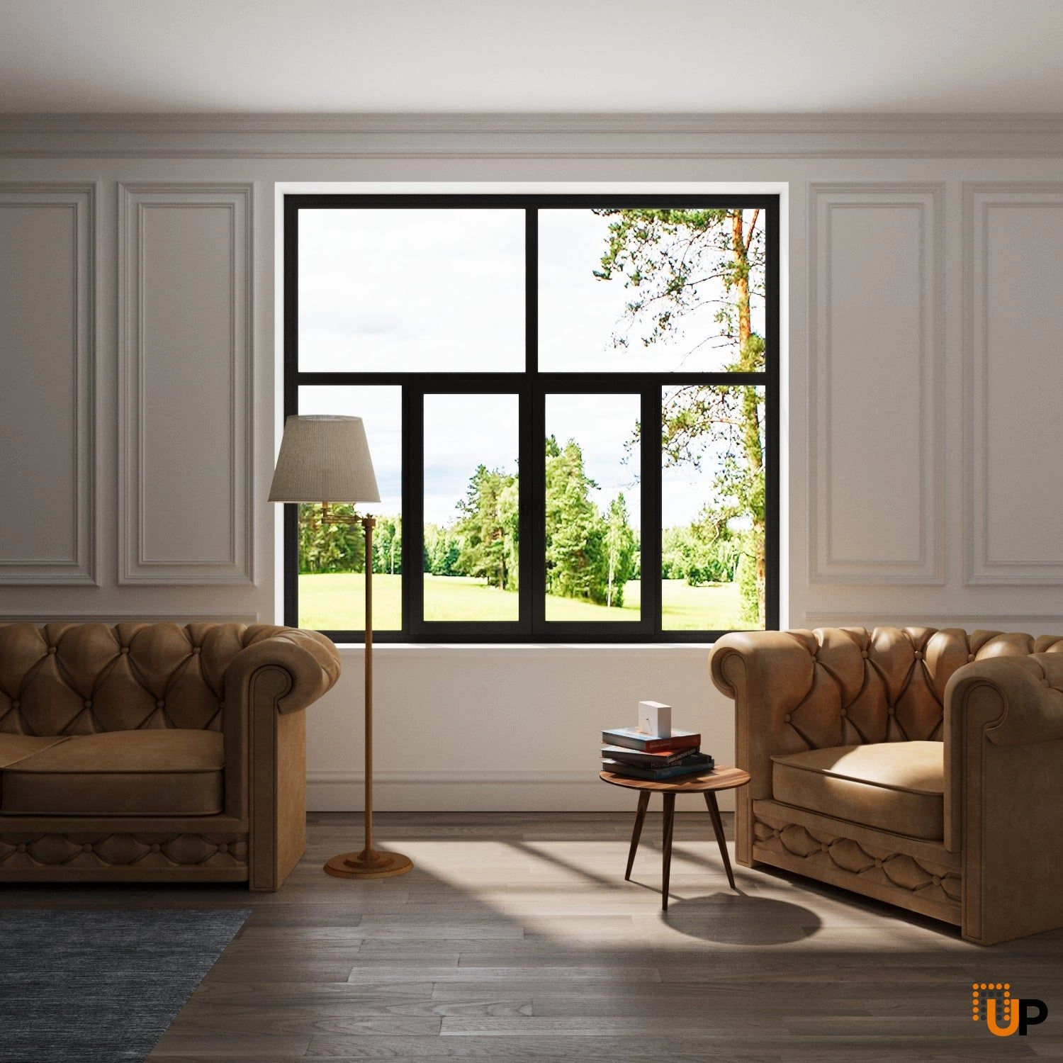 Six-Part Window PVC, Size 112 x 83, Two Center Sections Operable, Black Color, Double Pane, Transpered Glass (View from inside) photo#2