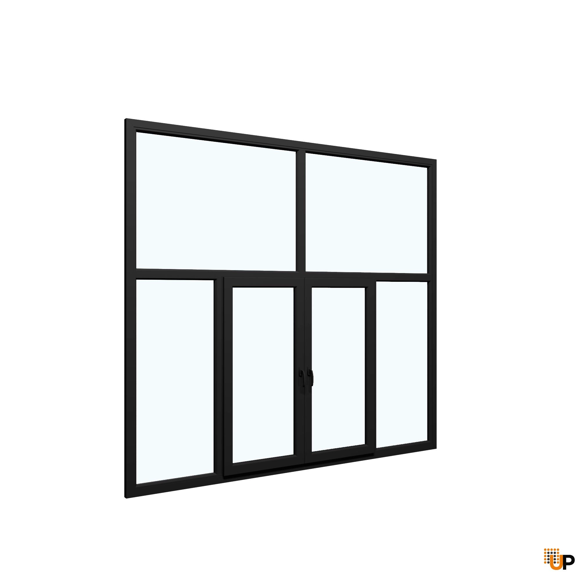Six-Part Window Aluminum, Size 112 x 83, Two Center Sections Operable, Black Color, Black Frame Color, Double Pane, Transpered Glass (View from inside) photo#1