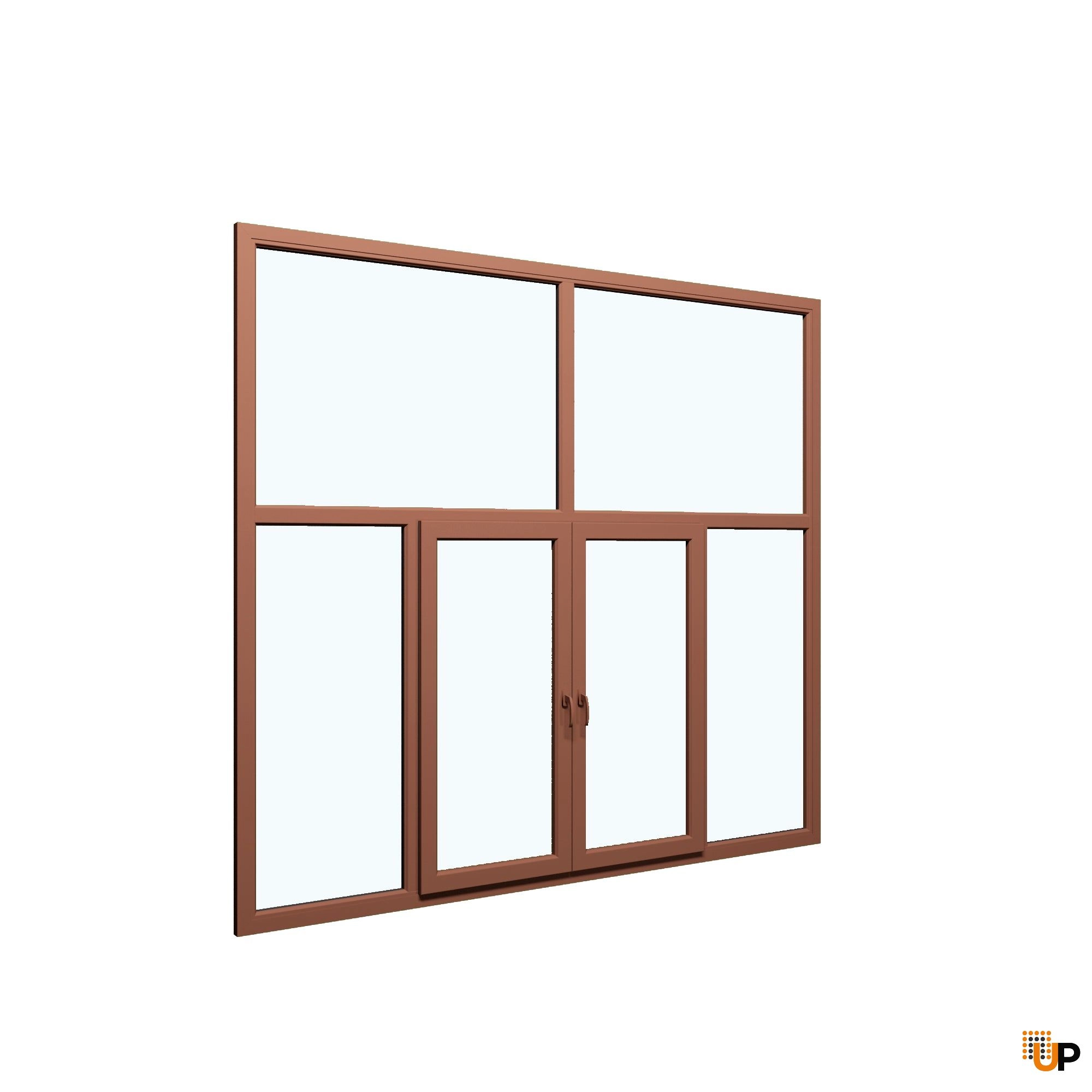 Six-Part Window PVC, Size 112 x 83, Two Center Sections Operable, NUT Color, Double Pane, Sateen Glass (View from inside) photo#1
