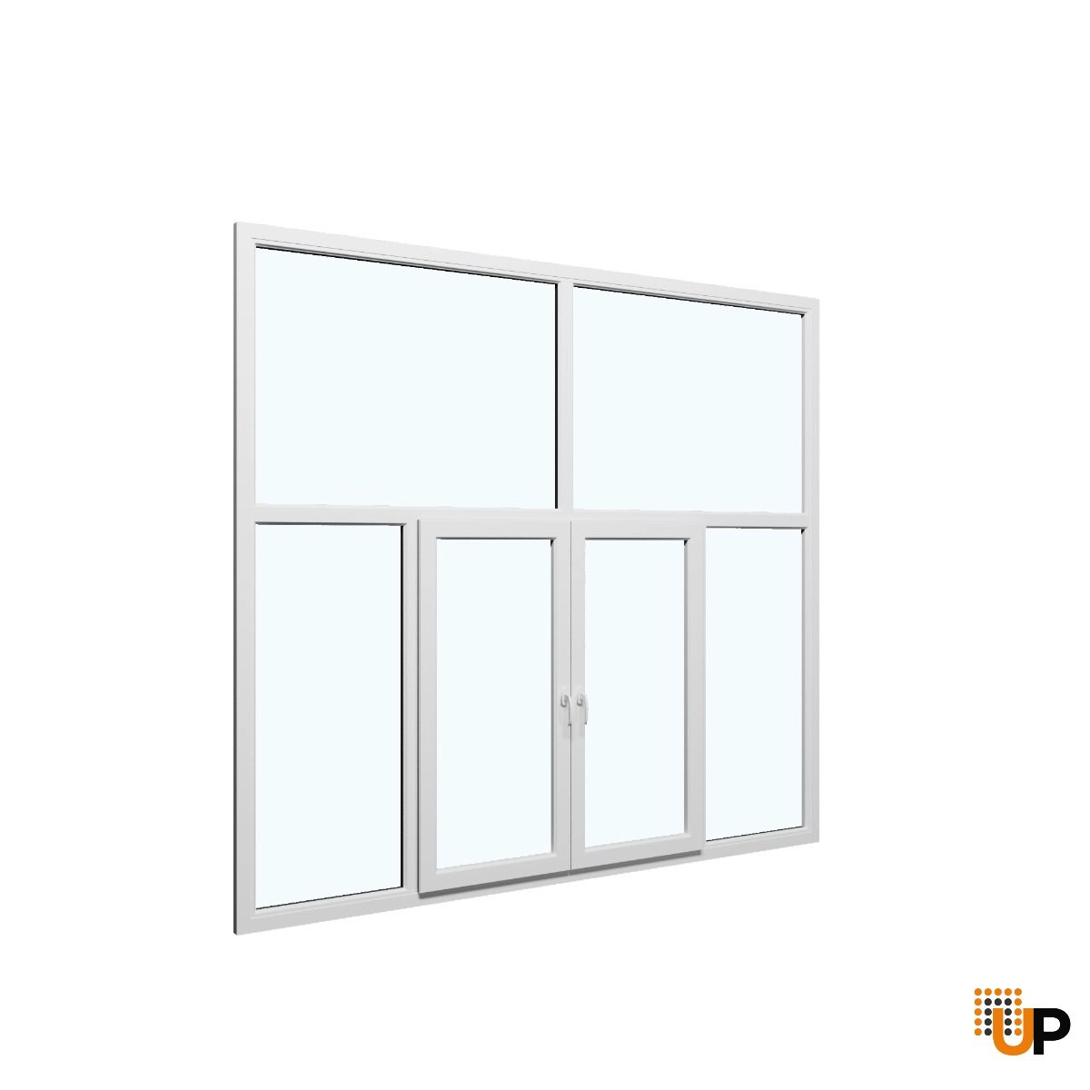 Six-Part Window Aluminum, Size 112 x 83, Two Center Sections Operable, White, Double Pane, Transpered Glass (View from inside) photo#1