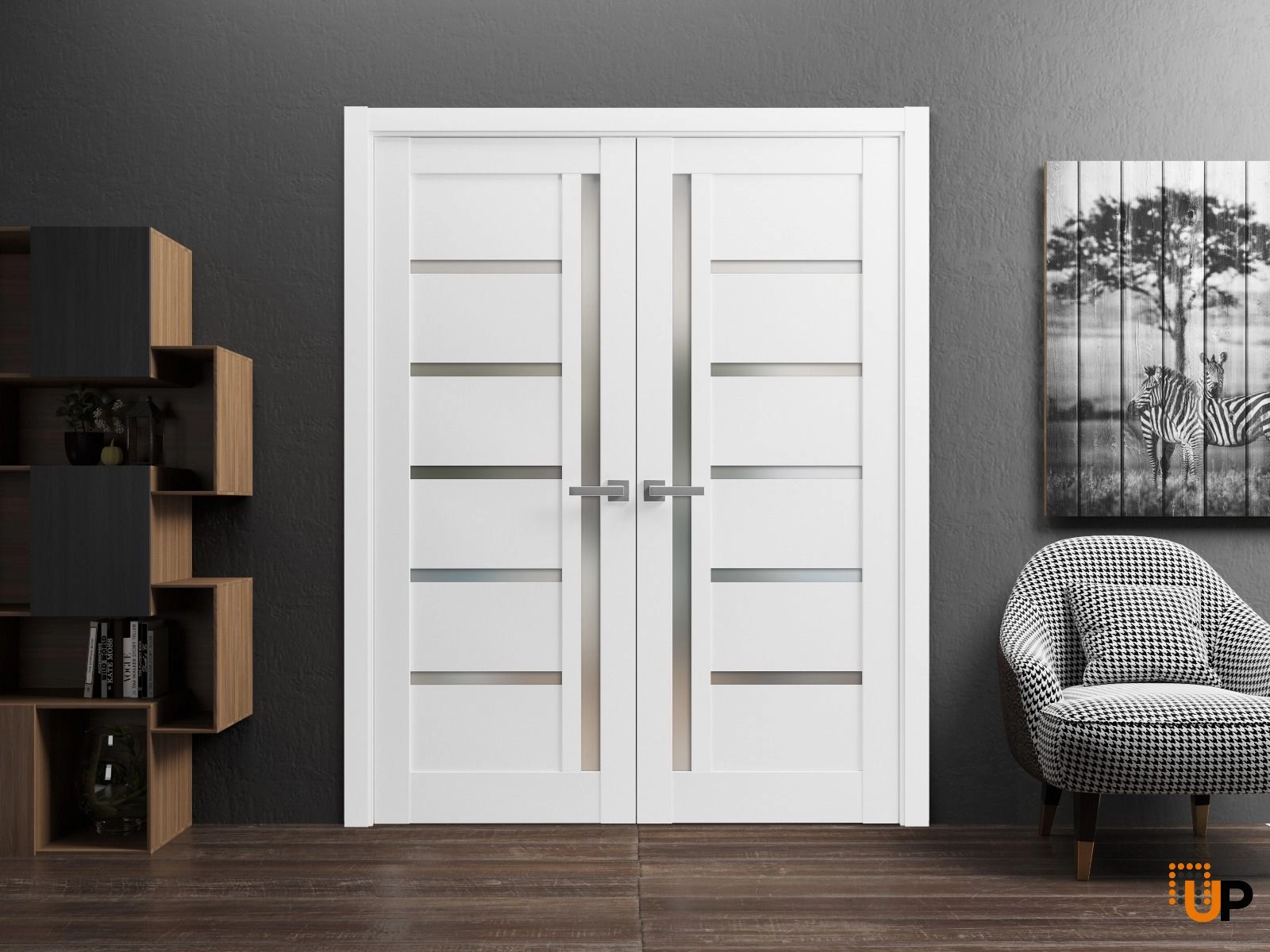 Lite Slab Barn Door Panel | Quadro 4088 White Silk with Frosted Opaque Glass | Sturdy Finished Wooden Modern Doors | Pocket Closet Sliding-32" x 80" photo#6