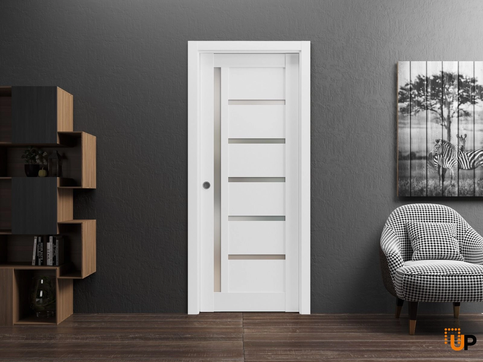 Lite Slab Barn Door Panel | Quadro 4088 White Silk with Frosted Opaque Glass | Sturdy Finished Wooden Modern Doors | Pocket Closet Sliding-32" x 80" photo#8