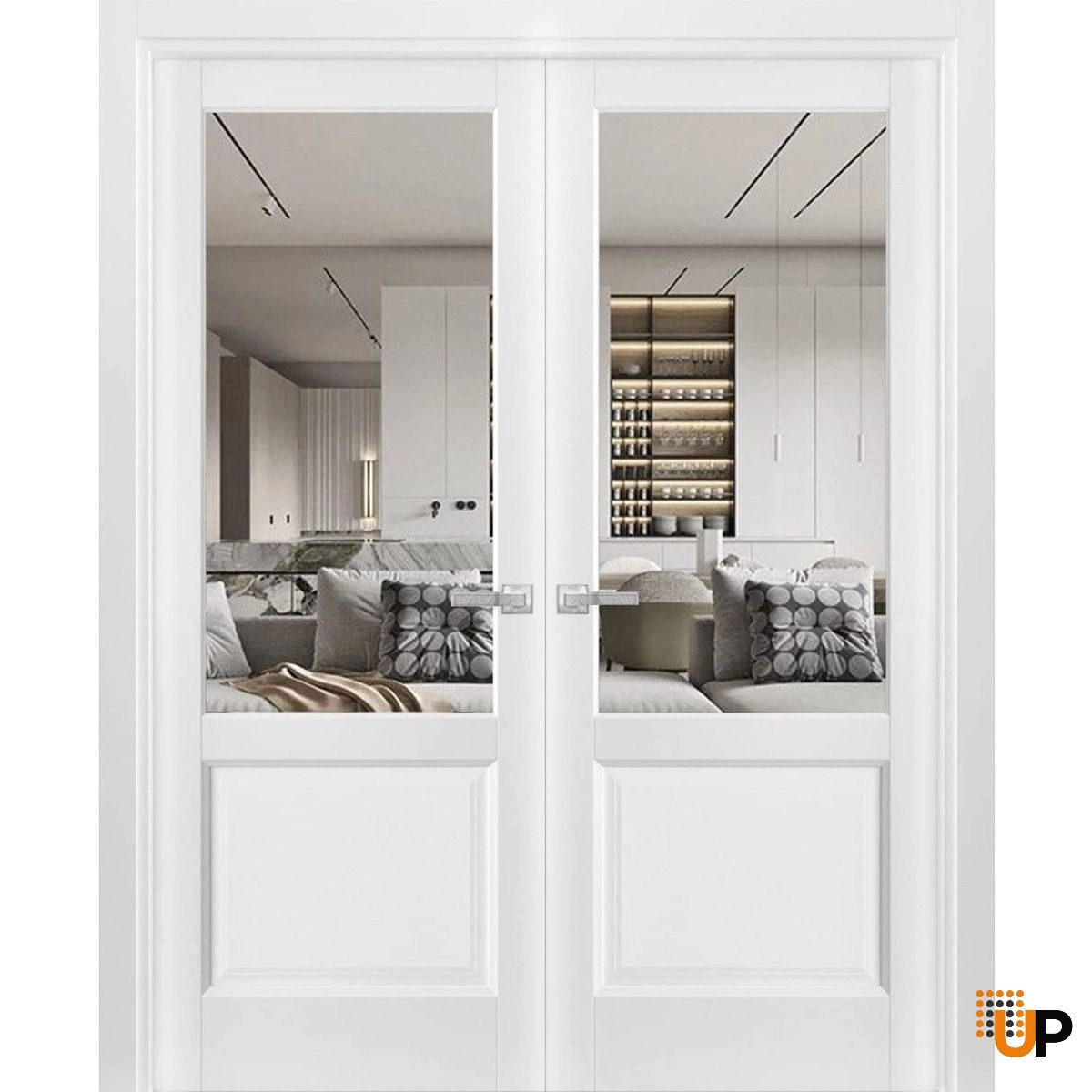 Double solid core french interior swing double door with clear