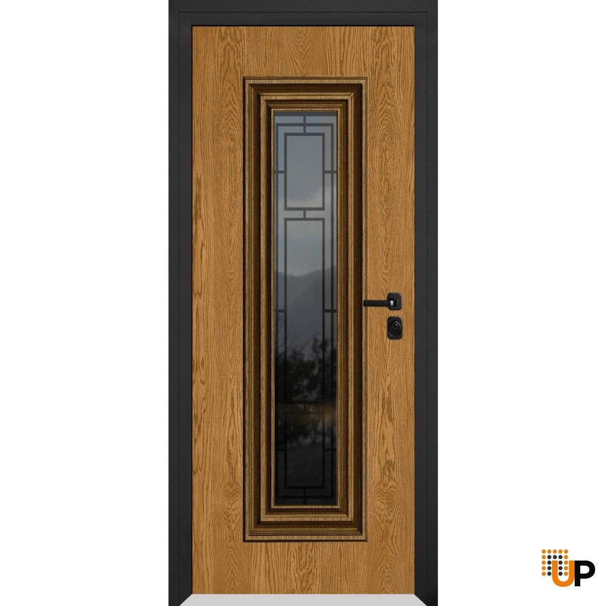 Single swing metal-aluminum classic exterior door with triplex