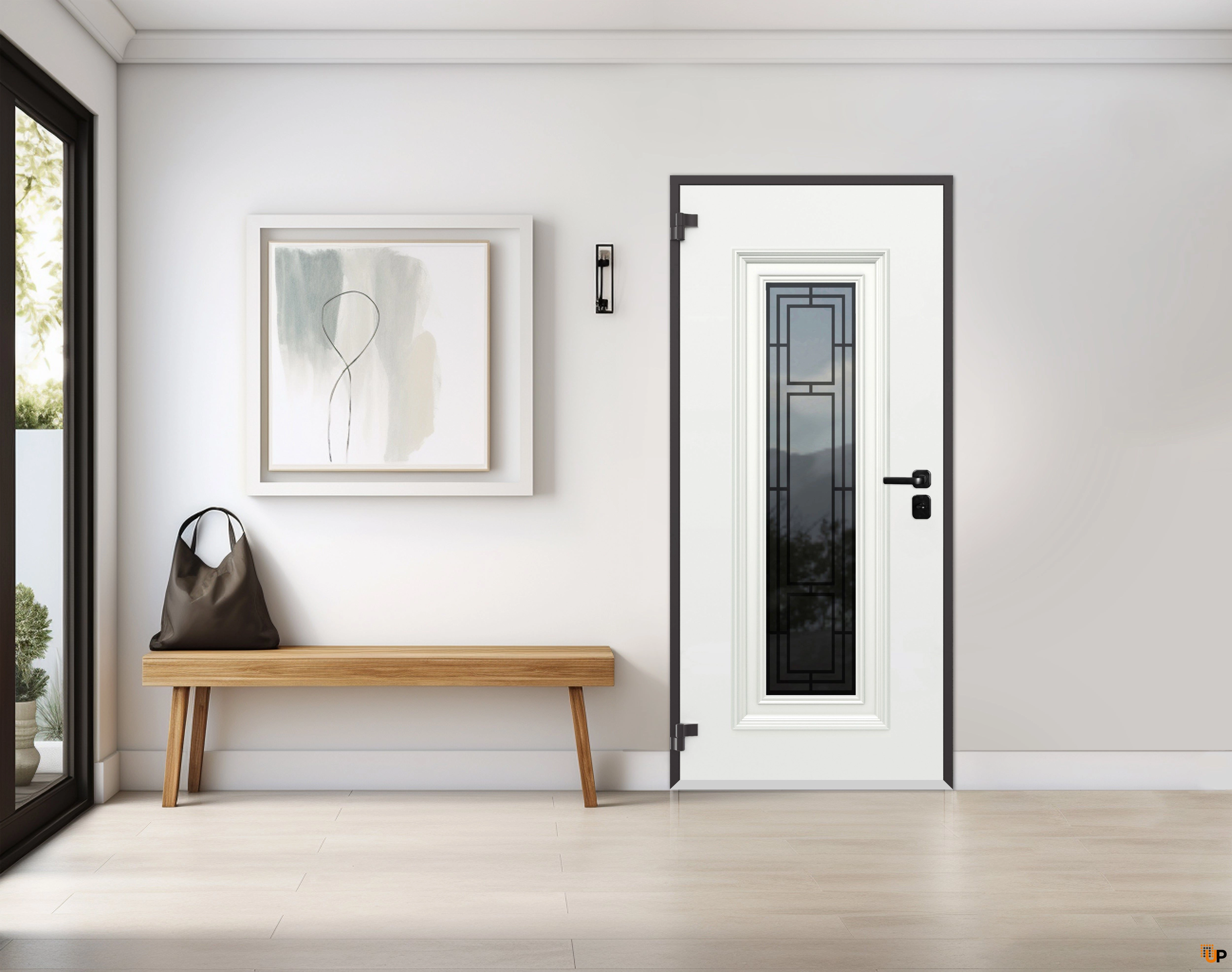 Front Exterior Prehung Steel Door / Ballucio 6644 Natural Oak / Entry Metal Modern Painted W36" x H96" Right hand Inswing photo#3