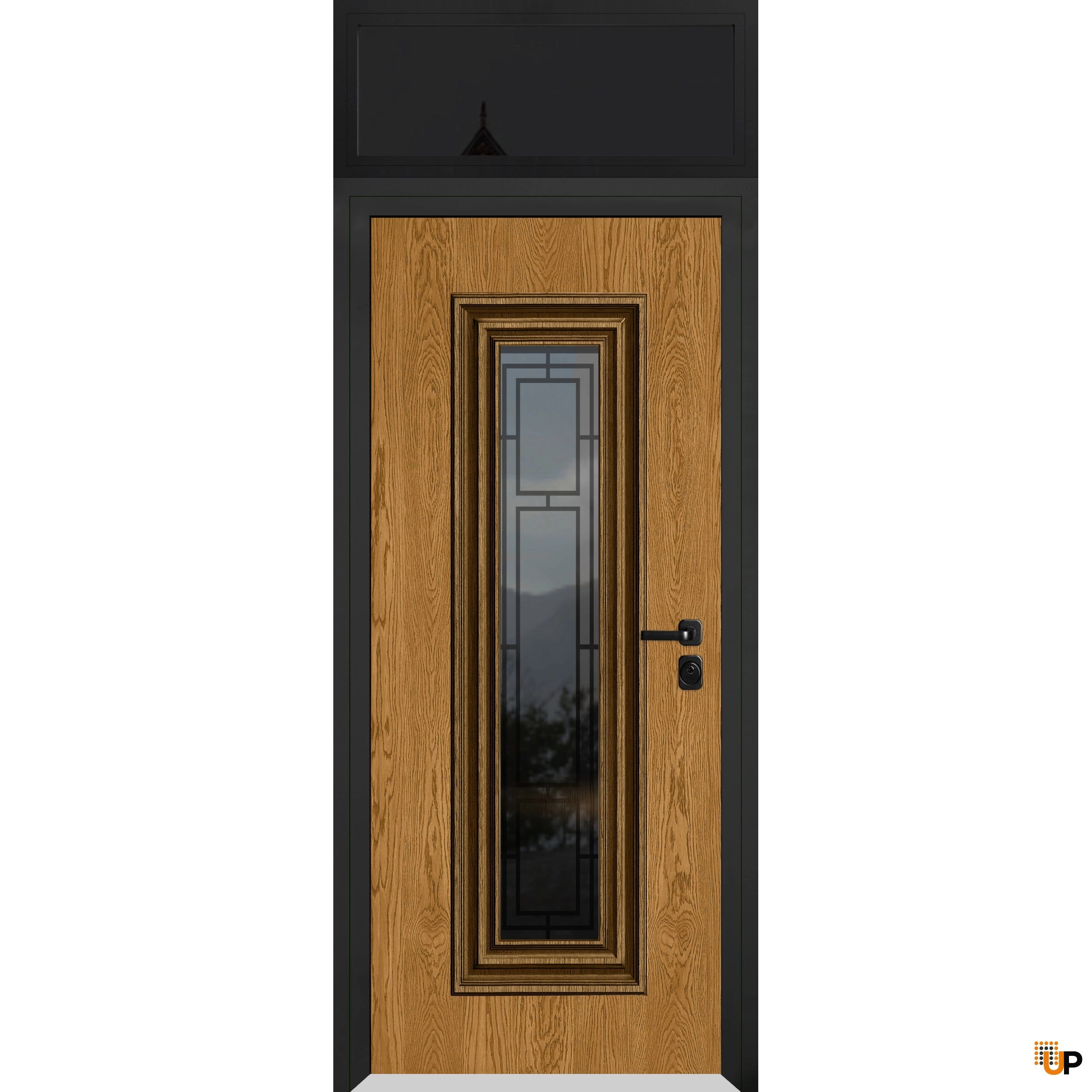Single swing metal-aluminum classic exterior door with triplex