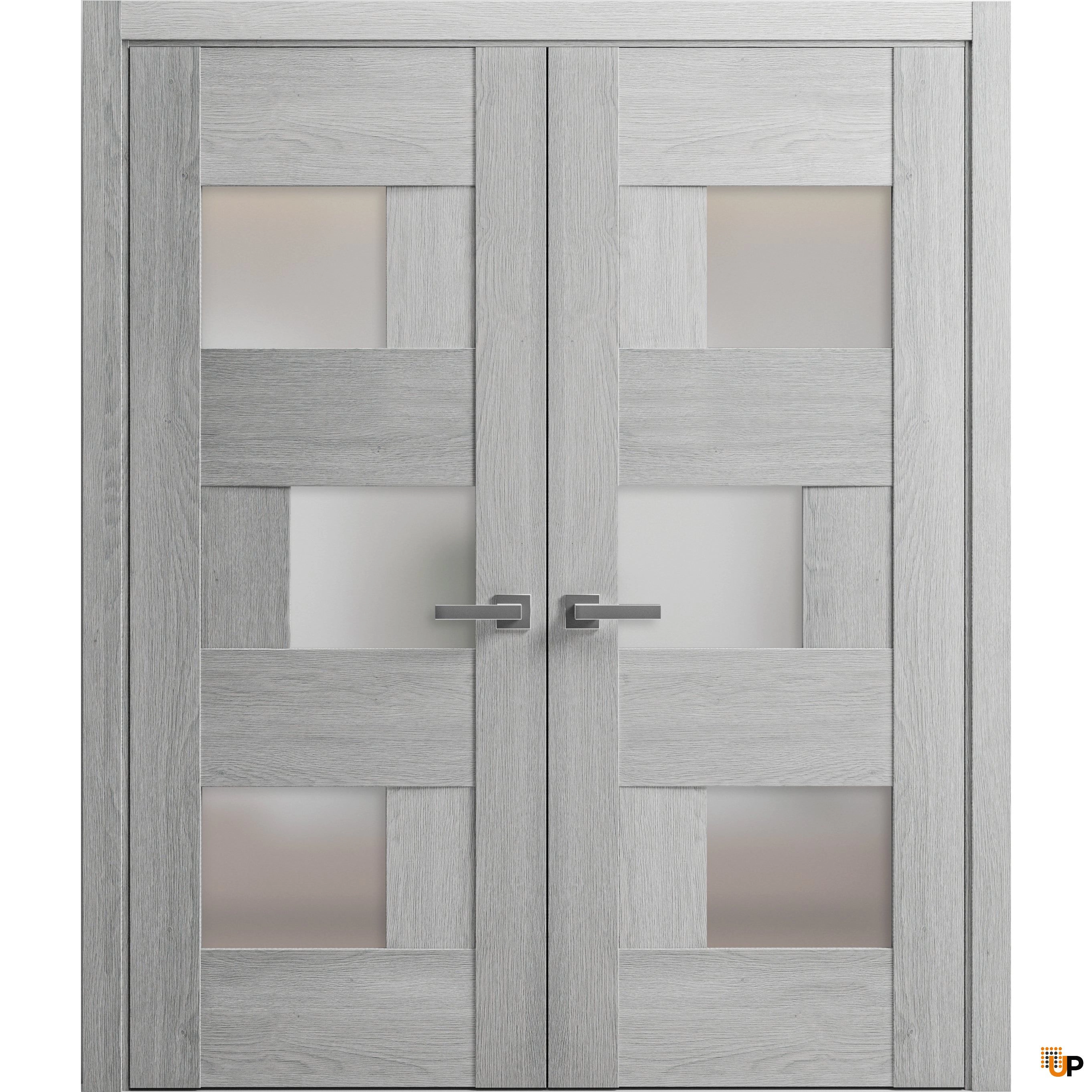 Double mdf french interior swing double door with frosted glass