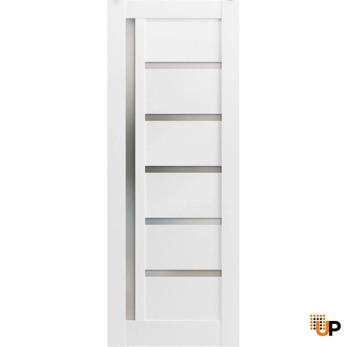 Lite Slab Barn Door Panel | Quadro 4088 White Silk with Frosted Opaque Glass | Sturdy Finished Wooden Modern Doors | Pocket Closet Sliding-32" x 80" photo#1