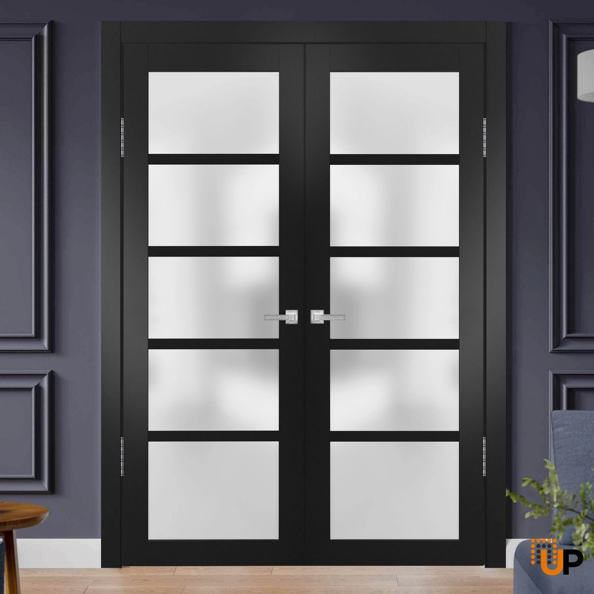 Slab Barn Door Panel Frosted Glass | Quadro 4002 Black Matte | Sturdy Finished Doors | Pocket Closet Sliding-30" x 80" photo#7