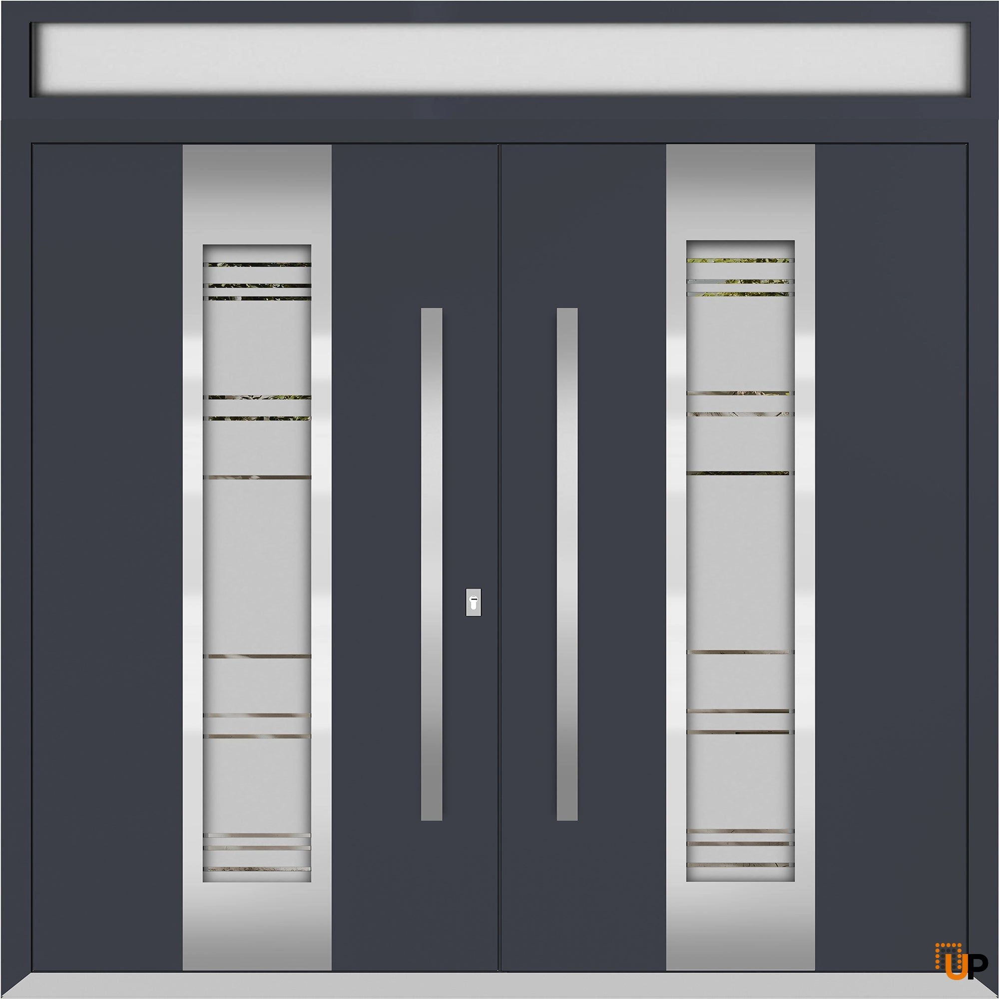 Double swing metal-aluminum modern exterior door with clear